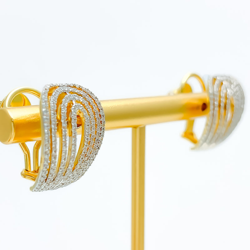 Impressive Curved Striped Diamond + 18k Gold Earrings 