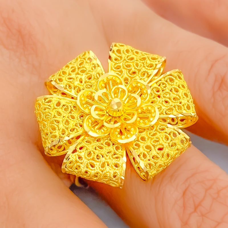 Luminous Stately 22k Gold Semi - Statement Ring