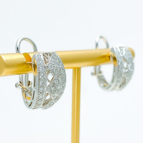 Iridescent Evergreen Half Diamond Bali + 18k Gold Earrings 