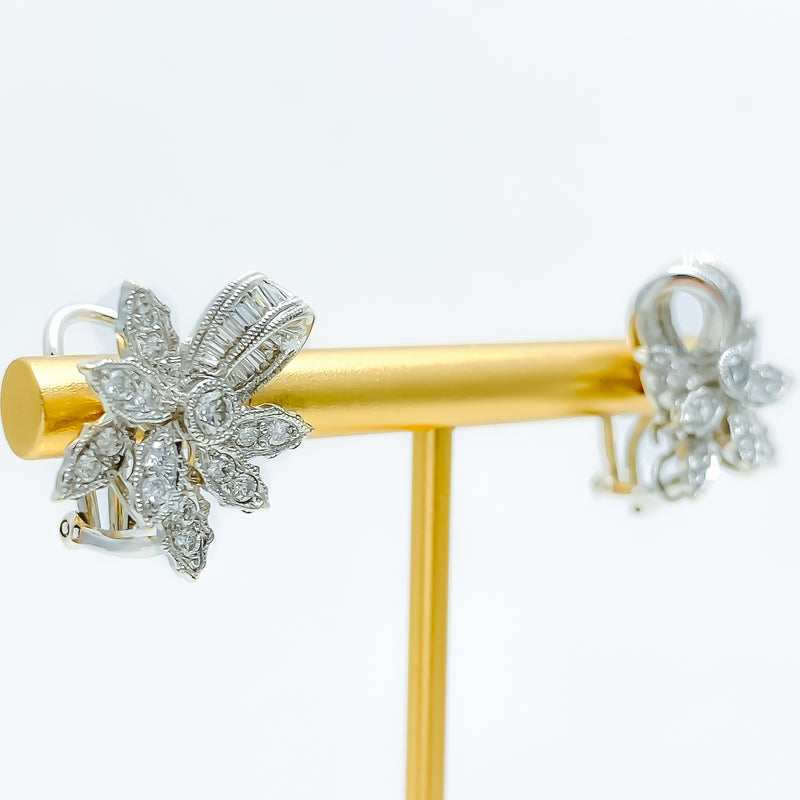 Decadent Graceful Cluster Diamond + 18k Gold Earrings 