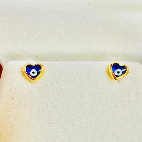 Dainty Heart Shaped Evil Eye 21k Gold Earrings