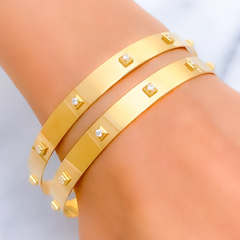 Embellished Unique 22k Gold CZ Bangle Pair