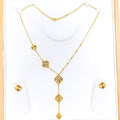 Unique Asymmetrical 22k Gold Stylish Clover Necklace Set 