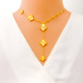 Unique Asymmetrical 22k Gold Stylish Clover Necklace Set 