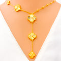 Unique Asymmetrical 22k Gold Stylish Clover Necklace Set 