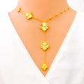 Unique Asymmetrical 22k Gold Stylish Clover Necklace Set 