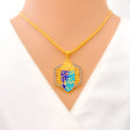 Artistic Hexagonal 21k Gold CZ Allah Pendant 