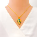 Tasteful Hexagonal 21k Gold CZ Necklace 