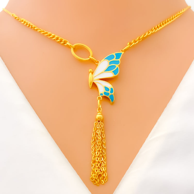 Gorgeous Delicate 21k Gold Butterfly Necklace 