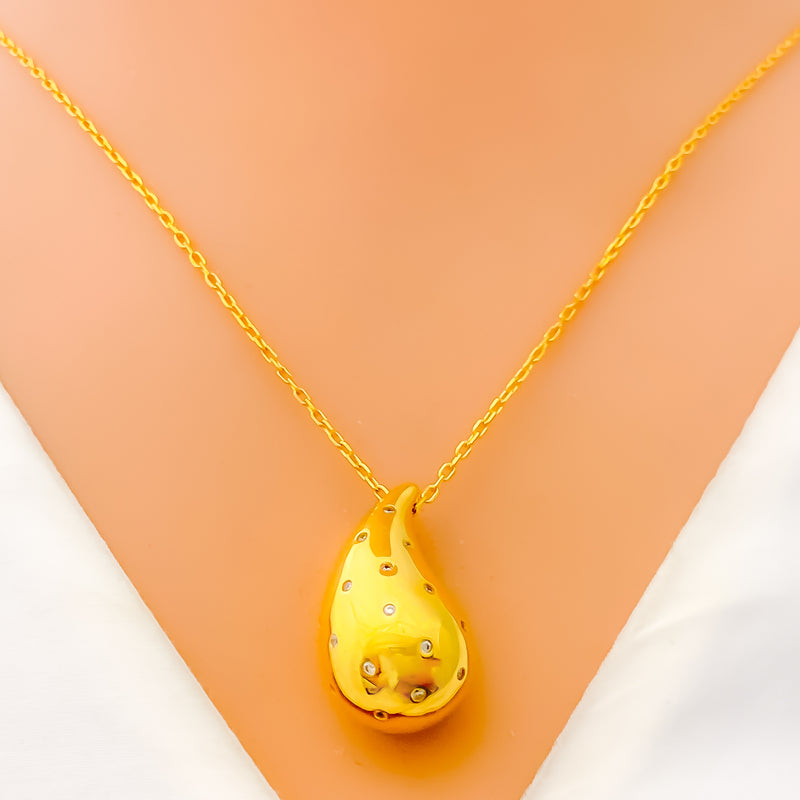 Glowing Dangling 21k Gold Drop CZ Necklace