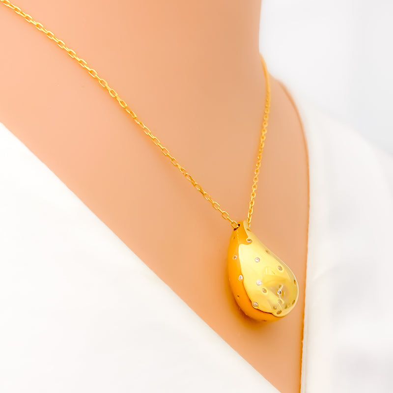 Glowing Dangling 21k Gold Drop CZ Necklace