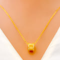 Brilliant Striped 21k Gold CZ Necklace 