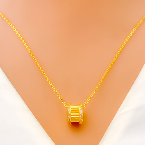 Brilliant Striped 21k Gold CZ Necklace 