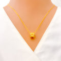 Brilliant Striped 21k Gold CZ Necklace 