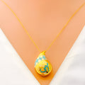 Ornamental Vibrant 21k Gold Drop Necklace