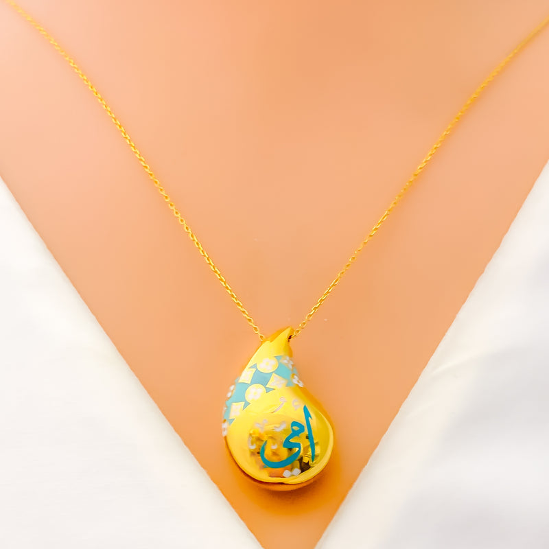 Ornamental Vibrant 21k Gold Drop Necklace