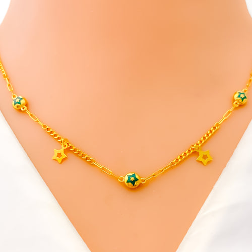 Delicate Dangling Star 21k Gold Necklace 