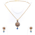 Distinctive Embellished Floral 18K Gold + Diamond Pendant Set 