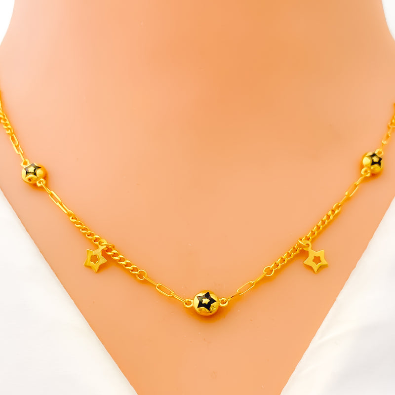 Impressive Sleek Star Charmed 21k Gold Necklace 