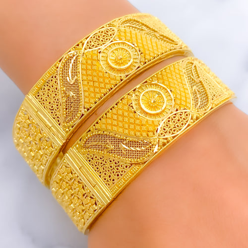 Impeccable Embellished 22k Gold Royal Bangle Pair 