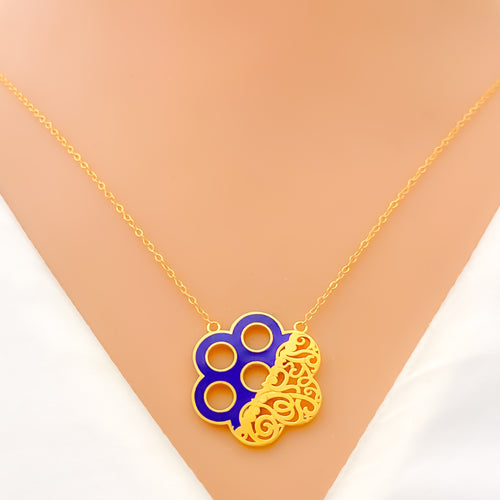 Asymmetrical Curved 21k Gold Flower Necklace 