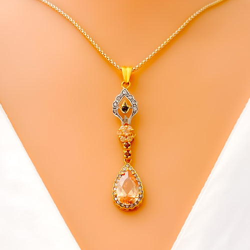 Eternal Radiant Drop 22k Gold CZ Pendant Set 