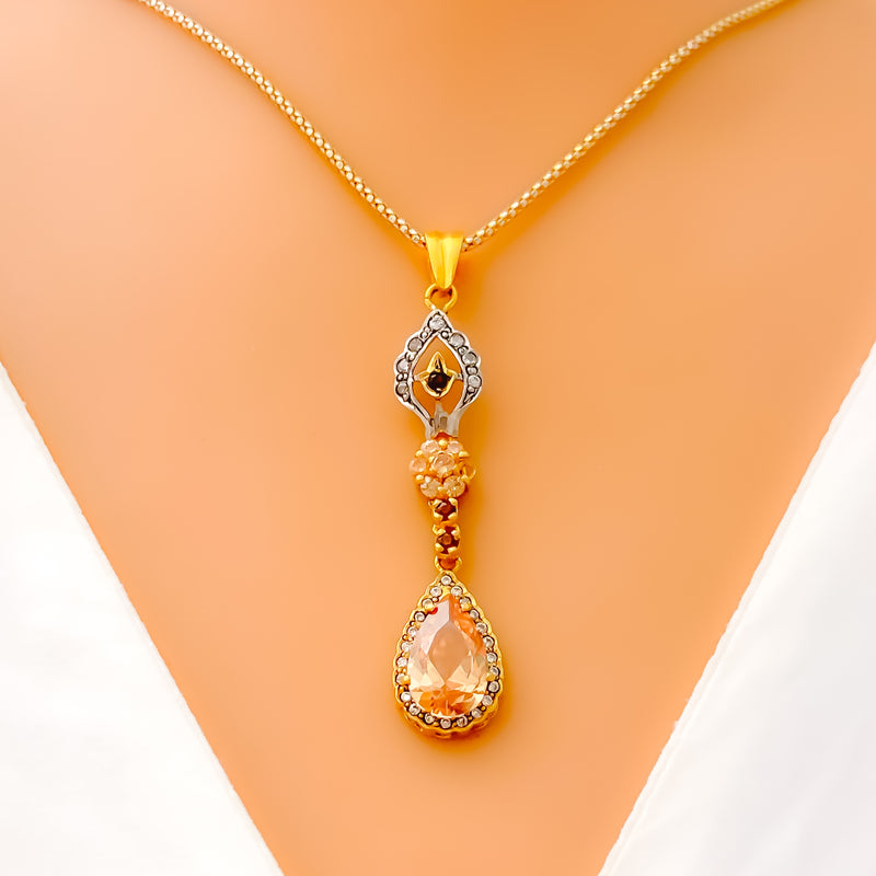 Eternal Radiant Drop 22k Gold CZ Pendant Set 