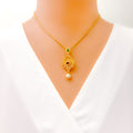 Priceless Decadent Polki Flower 22k Gold Pendant Set 