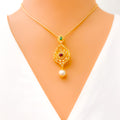 Priceless Decadent Polki Flower 22k Gold Pendant Set 