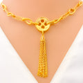 Polished Dangling Button 21k Gold CZ Necklace 