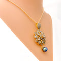 Distinctive Embellished Floral 18K Gold + Diamond Pendant Set 