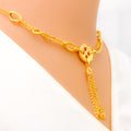 Polished Dangling Button 21k Gold CZ Necklace 