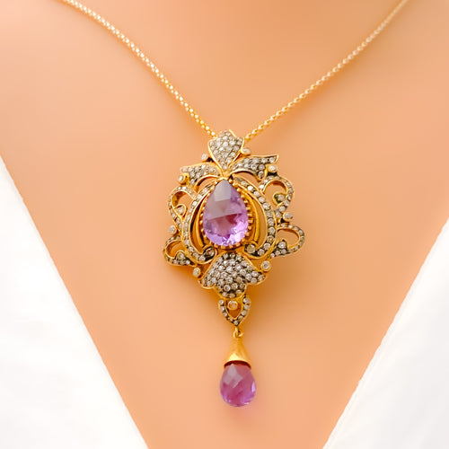Timeless Beautiful 18K Gold + Diamond Pendant Set 
