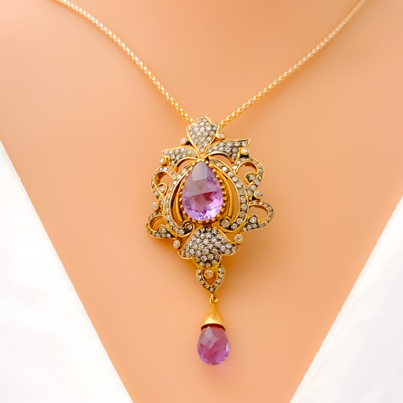 Timeless Beautiful 18K Gold + Diamond Pendant Set 