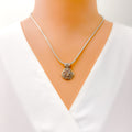 Ornate Filigree 22k Gold CZ Pendant Set W/Chain