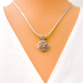 Ornate Filigree 22k Gold CZ Pendant Set W/Chain