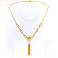 Polished Dangling Button 21k Gold CZ Necklace 