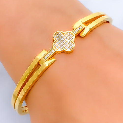 elegant-sparkling-22k-gold-clover-cz-bangle-bracelet