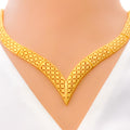 elegant-cutwork-22k-gold-v-shaped-necklace-set