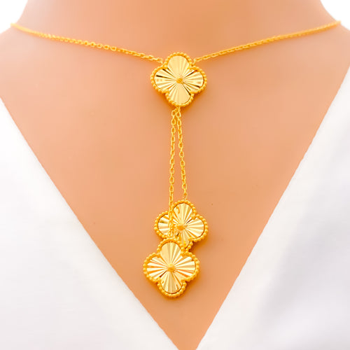 dual-clover-tassel-22k-gold-necklace