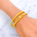 Unique Striped Flower 22k Gold Pipe Bangles