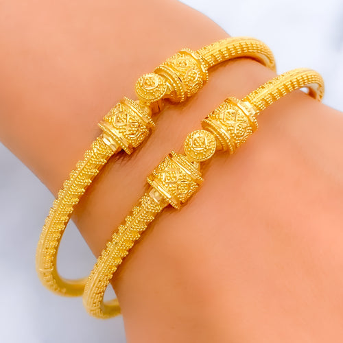 Elegant Barrel Bead 22k Gold Pipe Bangles