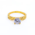 Sleek Twisted 22k Gold CZ Ring w/ Solitaire