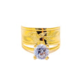 Embossed Leaf 22k Gold CZ Ring w/ Solitaire