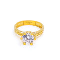 Graceful Dressy 22k Gold CZ Ring w/ Solitaire