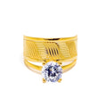 Wave Band 22k Gold CZ Ring w/ Solitaire