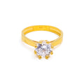 Elevated Slender 22k Gold CZ Ring w/ Solitaire