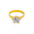 Dainty Striped 22k Gold CZ Ring w/ Solitaire