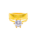 Glossy Twin Band 22k Gold CZ Ring w/ Solitaire