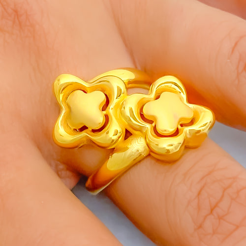 Curved Twin Flower 22k Gold Tier Ring